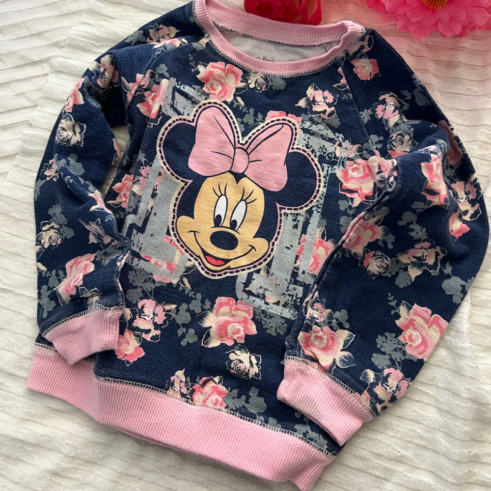Pink and Blue Floral Sweater with Minnie Mouse